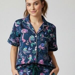 Printfresh‎ Womens Mermaid Organic Cotton Pajama Top Small Short Sleeve Sleep